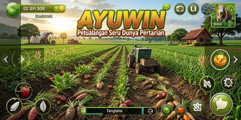 Tangkapan layar AYUWIN menunjukkan gameplay seru dalam dunia pertanian.