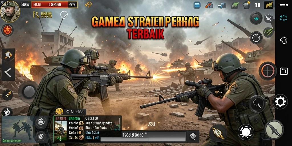 Screenshot G668 menampilkan pertempuran epik dan pembangunan kerajaan.