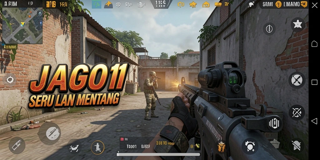 Screenshot gameplay JAGO11 menampilkan aksi tembak-menembak yang intens.