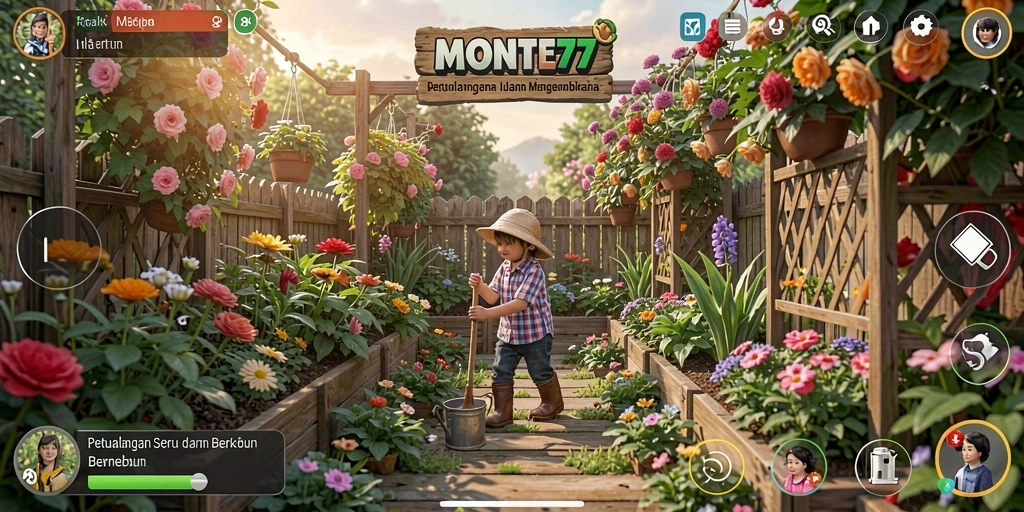 Tangkapan layar MONTE77 menampilkan gameplay berkebun yang menarik dan interaktif.
