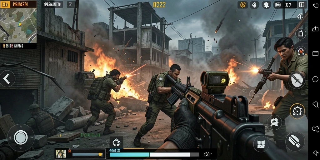 Screenshot gameplay menegangkan dari OH222, tunjukkan aksi di medan perang.