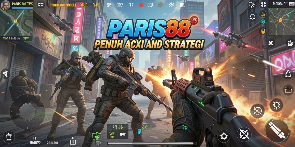 Screenshot gameplay utama PARIS88 menampilkan aksi seru di medan tempur.