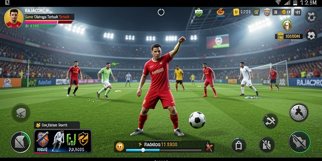 Screenshot gameplay RAJACORC menampilkan pertempuran olahraga yang seru.