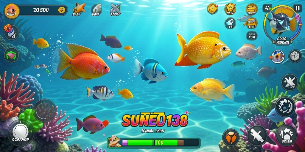 Screenshot gameplay SUNEO138 dengan aksi menembak ikan yang seru.